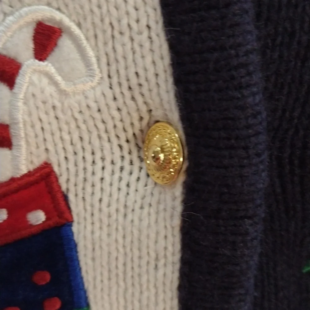 Women's Vintage Crystal Kobe Christmas Button Up Cardigan XL - Picture 7 of 8